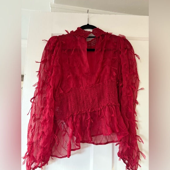 Zara Red Ruffled Women's Top - Picture 4 of 5